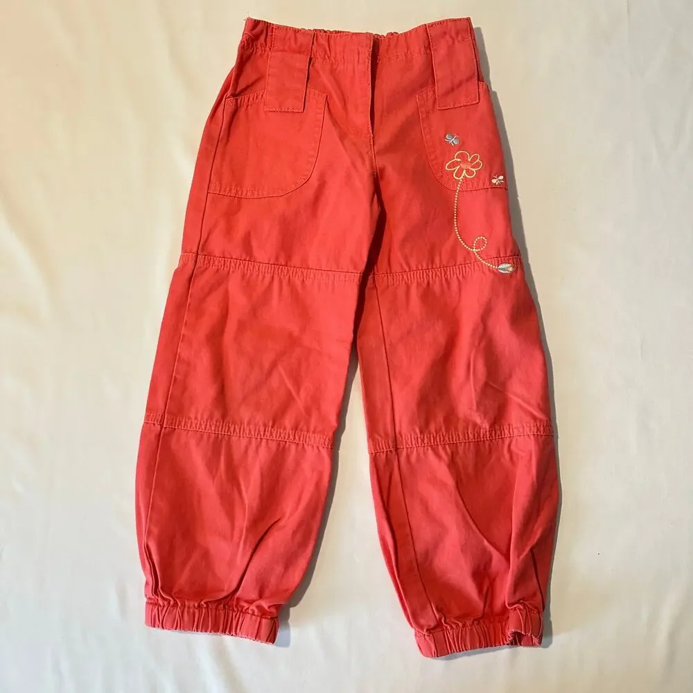 Bob der Bär German Flower Embroidered Coral Cargo Jogger Pants Sz 3-4y